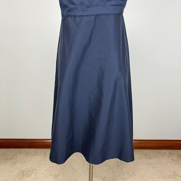 J Crew Womens Off Shoulder Faille Dress Tie Bow Straps Navy Blue G3469 size 14 - Picture 5 of 15